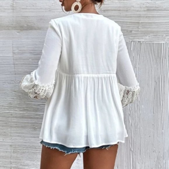 Boho Tassel & lace Detail Peplum Blouse - Picture 5 of 6
